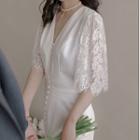 V-neck Lace Panel A-line Wedding Dress