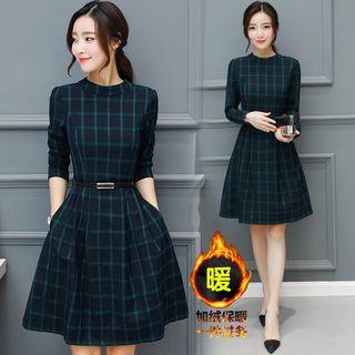 Fleece-lined Check A-line Dress