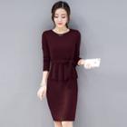 Tie-waist Long-sleeve Mock Two-piece Dress