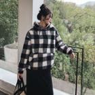 Long-sleeve Faux Fur Plaid Hoodie