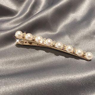 Faux Pearl Rhinestone Hair Clip 1 Pc - White & Gold - One Size