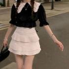 Short-sleeve Doll-collar Blouse / Mini Skirt
