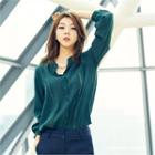 Mandarin-collar Pointelle-detail Shirt
