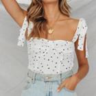 Tie-shoulder Heart Print Ruched Top