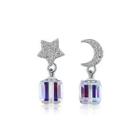 Fashion Sparkling Star And Moon Earrings With Cubic Zircon Silver - One Size