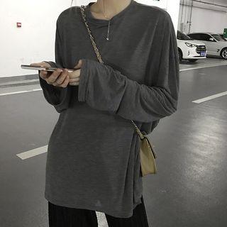 Plain Long-sleeve T-shirt / Ribbed Wide Leg Pants