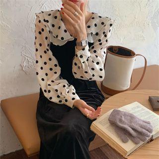 Long-sleeve Dotted Midi A-line Velvet Dress