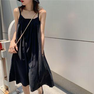 Spaghetti-strap Dress Black - One Size