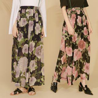 Floral Print Wide-leg Chiffon Pants