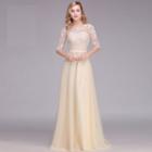 Lace Elbow-sleeve Evening Gown