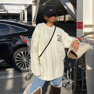 Letter Embroidery Cable Sweater