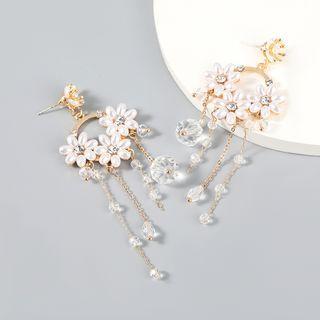 Flower Faux Pearl Rhinestone Fringed Earring 1 Pair - Gold - One Size