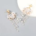 Flower Faux Pearl Rhinestone Fringed Earring 1 Pair - Gold - One Size