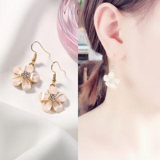 Rhinestone Flower Dangle Earring Hook Earring - 1 Pair - Almond - One Size