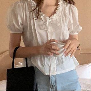 Short-sleeve Plain Top Milky White - One Size