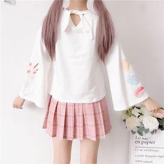 Long-sleeve Mock Neck Print T-shirt White - One Size