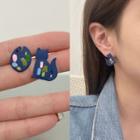 Glaze Alloy Asymmetrical Earring 1 Pair - S925 Silver Needle - Earring - Blue - One Size