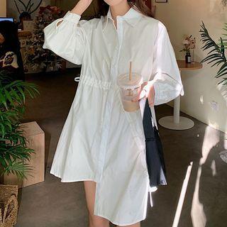 Long-sleeve Drawstring Asymmetrical Mini Sheath Dress
