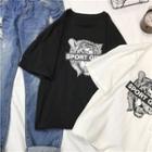 Animal Print Elbow-sleeve T-shirt