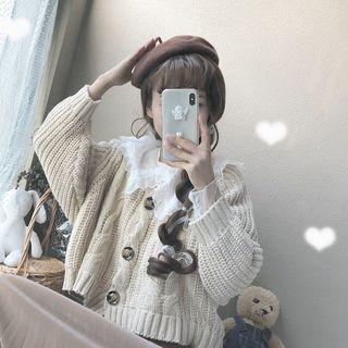 Chunky Knit Cardigan / Long-sleeve Lace Top
