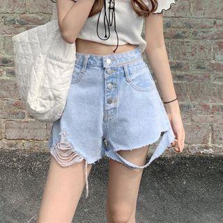 High Waist Ripped Denim A-line Shorts