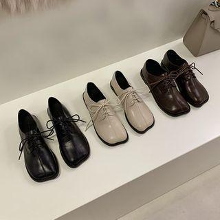 Square-toe Faux Leather Lace-up Shoes
