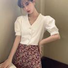 Balloon-sleeve Lace Collar Blouse White - One Size