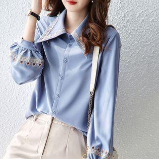 Floral Embroidered Puff-sleeve Shirt