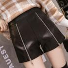 Faux Leather Zip-front Shorts