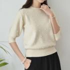 Puff-sleeve Beaded Knit Top