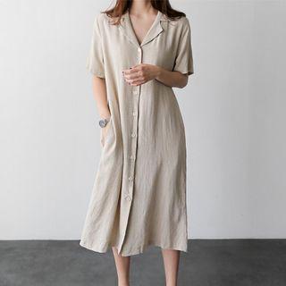 Short-sleeve Lapel Collar Midi Shirtdress