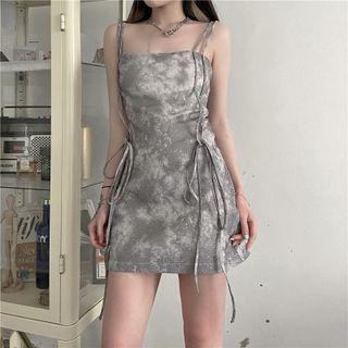 Spaghetti Strap Tie-dye Print Mini A-line Dress / Skirt