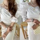 Puff-sleeve Wrap Blouse Ivory - One Size