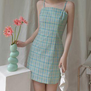 Gingham Spaghetti-stripe Mini Dress