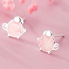 925 Sterling Silver Mouse Earring 1 Pair - S925 Silver Earrings - Silver & Pink - One Size