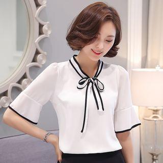 Bow Bell-sleeve Chiffon Blouse