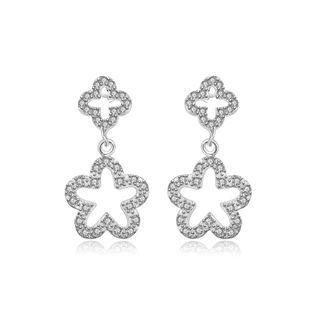 Elegant Sparkling Flower Earrings With Austrian Element Crystal Silver - One Size