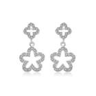 Elegant Sparkling Flower Earrings With Austrian Element Crystal Silver - One Size