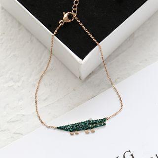 18k Rose Gold Plated Rhinestone Crocodile Anklet Anklet - Green Crocodile - Rose Gold - One Size