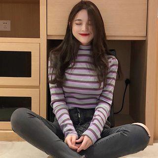 Mock Two Piece Striped Long-sleeve Top