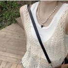 Plain Round Neck Tank Top / Sleeveless Perforated Knit Top
