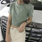 Cropped Short-sleeve T Shirt Plain Round-neck Wide Top