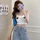 Butterfly-embroidered Crop Camisole / High-waist Wide Jeans