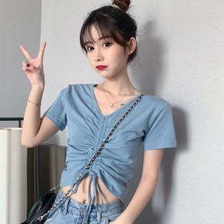 Short-sleeve Drawstring Ruched Cropped T-shirt