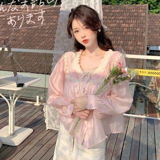 Lace Trim Blouse Pink - One Size