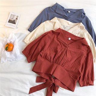 Plain Lace-up Short-sleeve Top