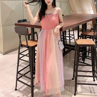 Mesh Spaghetti Strap Midi Dress / Hater A-line Dress