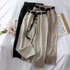 Elastic-waist Straight-cut Pants With Belt