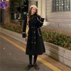 Double Breasted Contrast Trim Long Coat Black - One Size