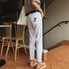 Rose Embroidered Straight Cut Jeans